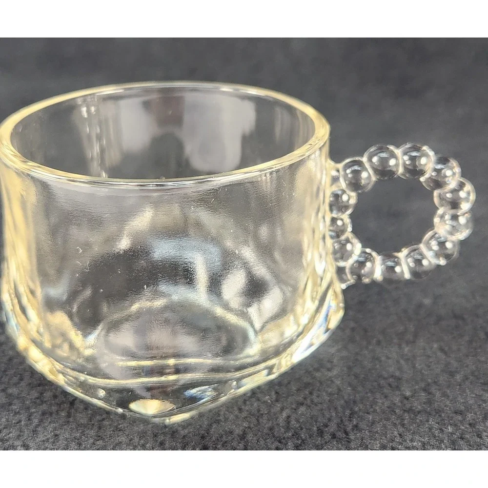 2 Hazel Atlas Glass ATC1305 Clear Snack Smoke Tray/Plates w Cups Ball & Rib